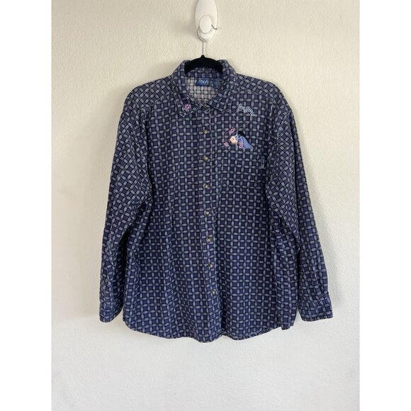 Disney Vintage 90s Eeyore Blue Corduroy Long Sleeve Button front Shirt Size XL - Picture 1 of 9